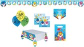 Baby Shark - Verjaardag - Versiering - Pakket - Kinderfeest - Themafeest - Slinger - Ballonnen - Tafelkleed - Servetten - Uitnodiging kaarten – Uitdeelzakjes.