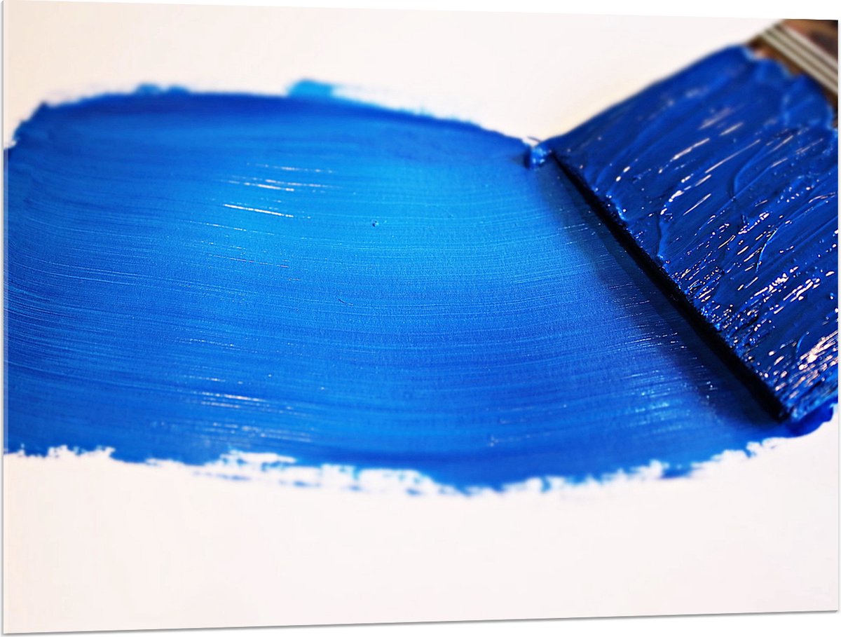 Acrylglas - Blauwe Verf Streep op Witte Achtergrond - 100x75 cm Foto op Acrylglas (Met Ophangsysteem)