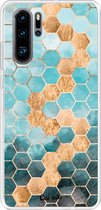 Casetastic Huawei P30 Pro Hoesje - Softcover Hoesje met Design - Honeycomb Art Blue Print
