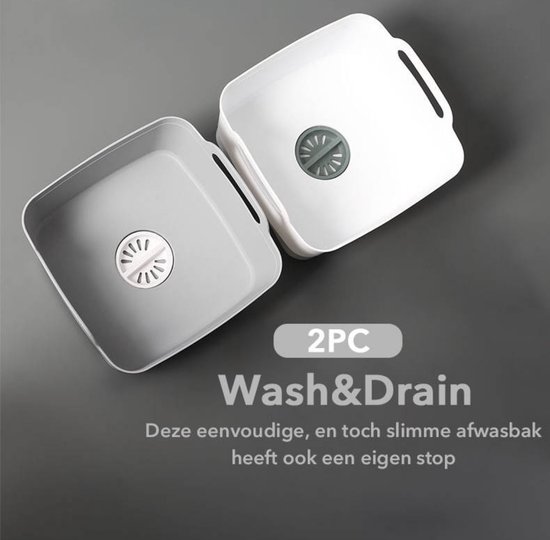 Foto: Duurzaam mi aanrecht afwasteil wash and drain grijs en wit 2 stuks duurzaam makkelijk schoon te maken wassen inclusief stop handig strak design 