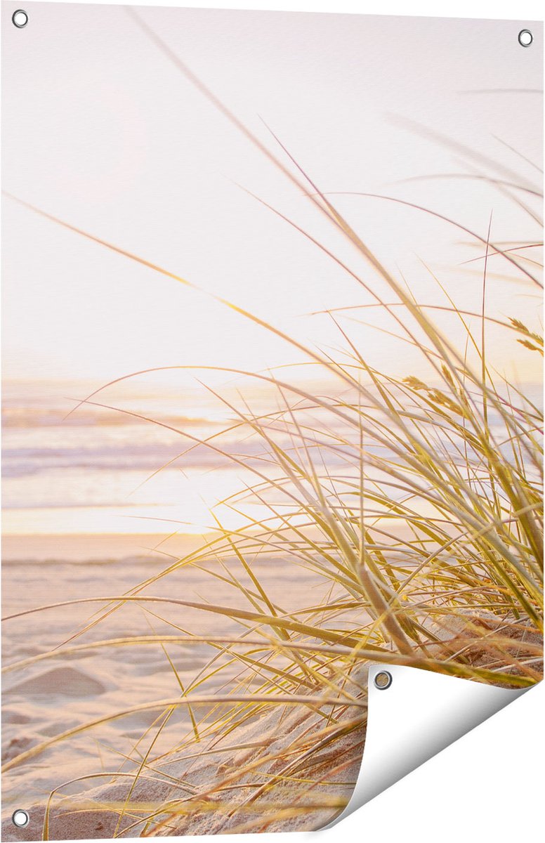 Gards Tuinposter Strand en Duinen tijdens Zonsondergang - 60x80 cm - Tuindoek - Tuindecoratie - Wanddecoratie buiten - Tuinschilderij Multikleur