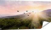 Gards Affiche de jardin Silhouette Volée Vogels au Coucher du soleil - 120x60 cm - Toile jardin - Décoration de jardin - Décoration murale extérieur - Tableau jardin