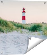 Gards Tuinposter Strand en Duinen met een Vuurtoren - 50x50 cm - Tuindoek - Tuindecoratie - Wanddecoratie buiten - Tuinschilderij