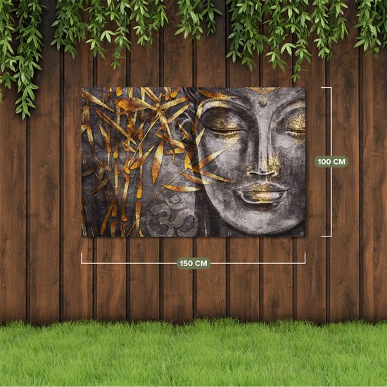 Gards Affiche Jardin Bouddha Doré de l'Aquarelle - Abstrait - 150x100 cm - Toile jardin - Décoration de jardin - Décoration murale extérieur - Tableau jardin