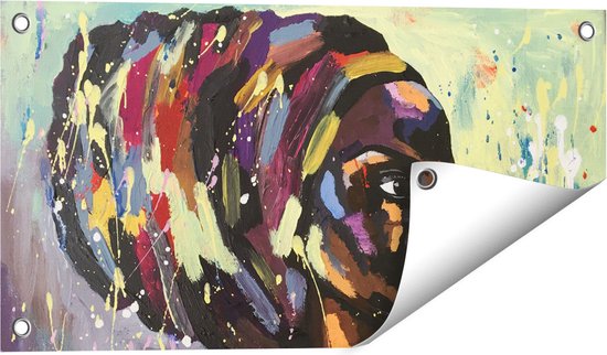 Gards Tuinposter Getekende Afrikaanse Vrouw - Abstract - 60x30 cm - Tuindoek - Tuindecoratie - Wanddecoratie buiten - Tuinschilderij