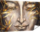 Gards Affiche de jardin Image de Bouddha aux Feuilles d'Or - 150x100 cm - Toile de jardin - Décoration de jardin - Décoration murale extérieur - Tableau de jardin