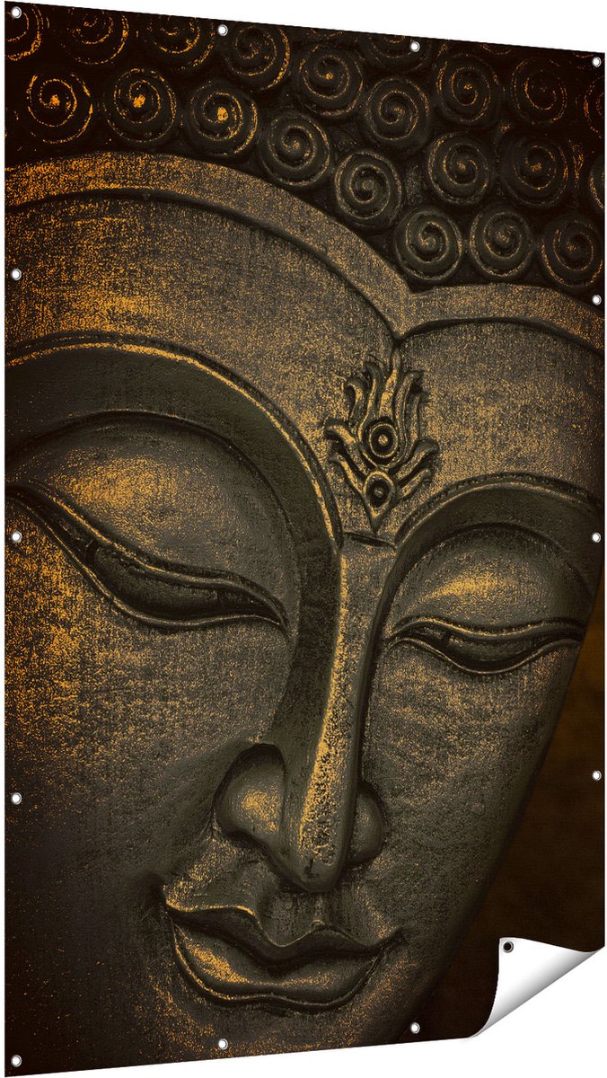 Gards Tuinposter Boeddha Beeld met Wierook - 120x180 cm - Tuindoek - Tuindecoratie - Wanddecoratie buiten - Tuinschilderij Multikleur