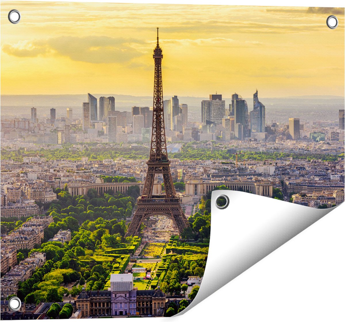 Gards Tuinposter Skyline van Parijs met de Eiffeltoren - 50x40 cm - Tuindoek - Tuindecoratie - Wanddecoratie buiten - Tuinschilderij Multikleur