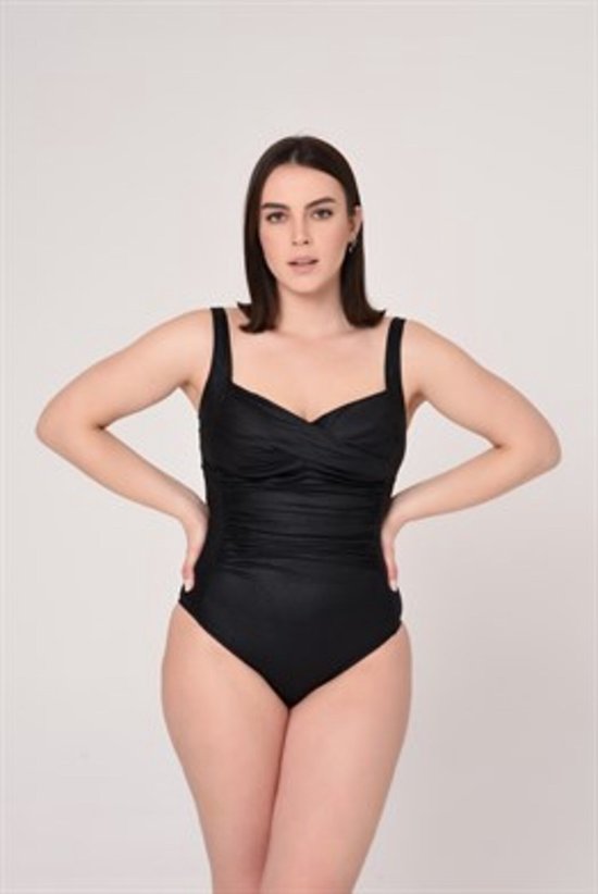 Badpak- Voorgevormd Zwempak- Badpak met plooien en modellerend effect- Dames Badmode Swimsuit 201- Zwart- Maat 42