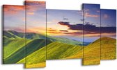 GroepArt - Schilderij - Natuur - Groen, Geel, Blauw - 120x65 5Luik - Foto Op Canvas - GroepArt 6000+ Schilderijen 0p Canvas Art Collectie - Wanddecoratie