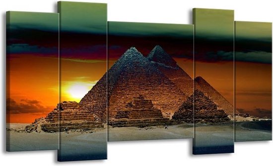 GroepArt - Schilderij - Egypte - Bruin, Zwart, Geel - 120x65 5Luik - Foto Op Canvas - GroepArt 6000+ Schilderijen 0p Canvas Art Collectie - Wanddecoratie