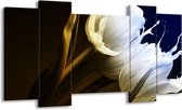 GroepArt - Schilderij - Tulp - Wit, Groen, Blauw - 120x65 5Luik - Foto Op Canvas - GroepArt 6000+ Schilderijen 0p Canvas Art Collectie - Wanddecoratie
