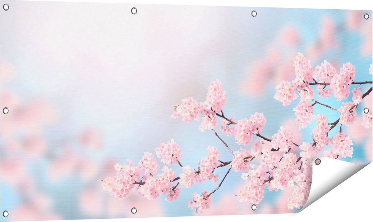 Gards Tuinposter Roze Bloesem Bloemen - 120x60 cm - Tuindoek - Tuindecoratie - Wanddecoratie buiten - Tuinschilderij Multikleur