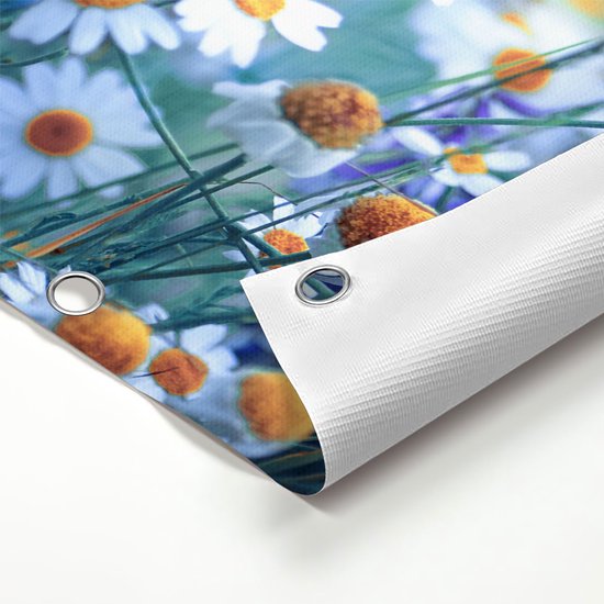 Gards Poster de jardin Fleurs de camomille Witte avec un papillon - 90x120 cm - Toile de jardin - Décoration de jardin - Décoration murale extérieur - Tableau de jardin