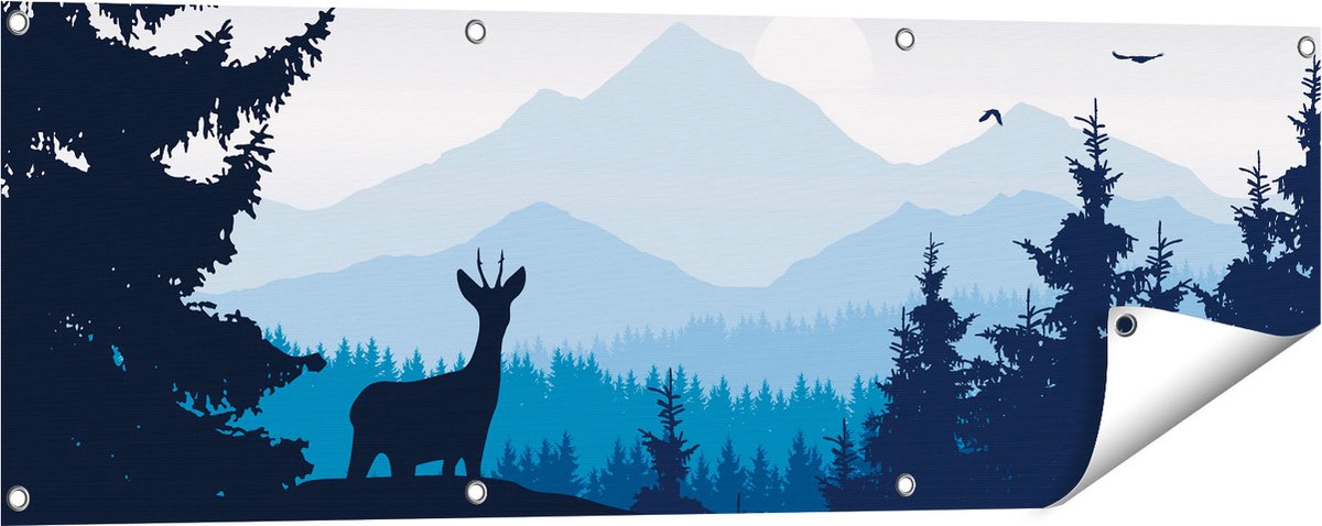 Gards Tuinposter Hert in het Bos - Silhouet - 120x40 cm - Tuindoek - Tuindecoratie - Wanddecoratie buiten - Tuinschilderij Multikleur