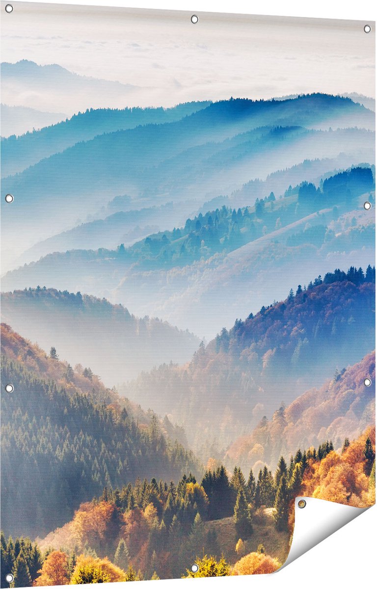 Gards Tuinposter Heuvel Landschap van het Zwarte Wout Bos - 90x120 cm - Tuindoek - Tuindecoratie - Wanddecoratie buiten - Tuinschilderij Multikleur