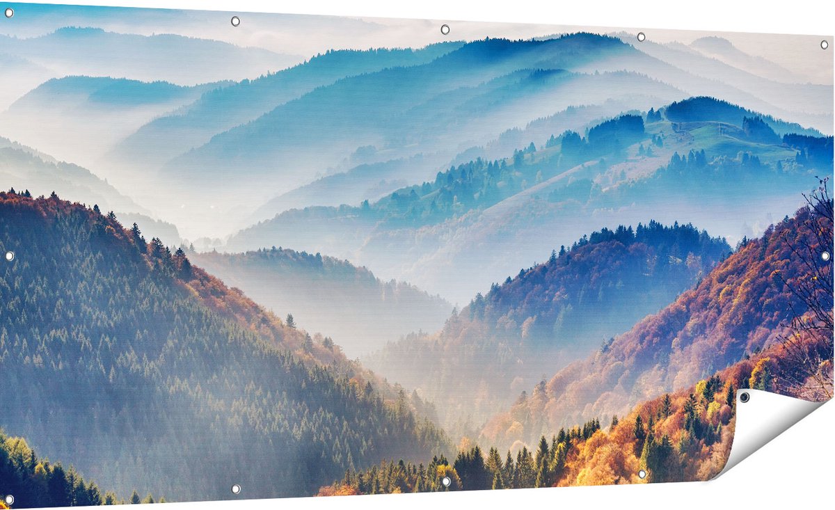 Gards Tuinposter Heuvel Landschap van het Zwarte Wout Bos - 180x90 cm - Tuindoek - Tuindecoratie - Wanddecoratie buiten - Tuinschilderij Multikleur