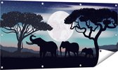 Gards Tuinposter Olifanten Silhouet tijdens Volle Maan - 120x60 cm - Tuindoek - Tuindecoratie - Wanddecoratie buiten - Tuinschilderij