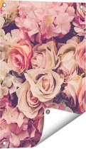 Gards Tuinposter Roze Rozen Achtergrond - Retro - Bloemen - 40x60 cm - Tuindoek - Tuindecoratie - Wanddecoratie buiten - Tuinschilderij