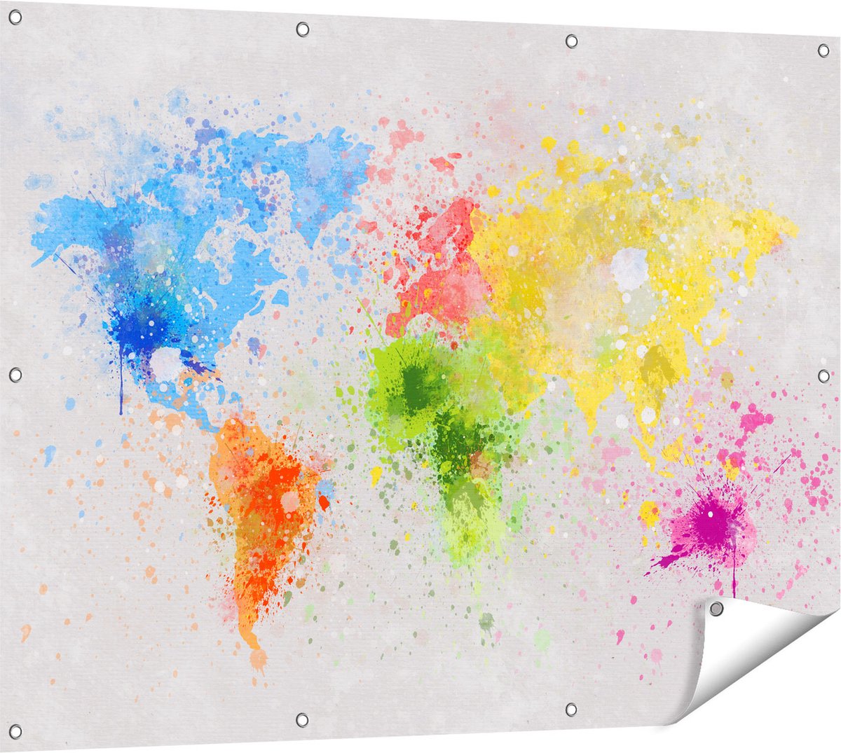 Gards Tuinposter Wereldkaart met Verfvlekken - Abstract - 120x90 cm - Tuindoek - Tuindecoratie - Wanddecoratie buiten - Tuinschilderij Multikleur