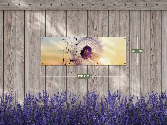 Gards Tuinposter Paardenbloem tijdens Zonsondergang - 120x40 cm - Tuindoek - Tuindecoratie - Wanddecoratie buiten - Tuinschilderij