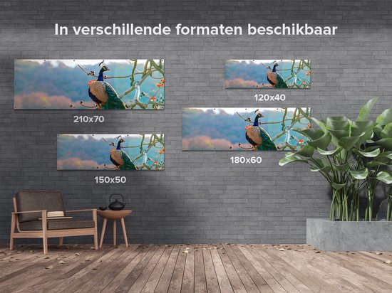 Affiche de jardin du Gards Paon dans les Arbres - 180x60 cm - Toile de jardin - Décoration de jardin - Décoration murale extérieure - Tableau de jardin