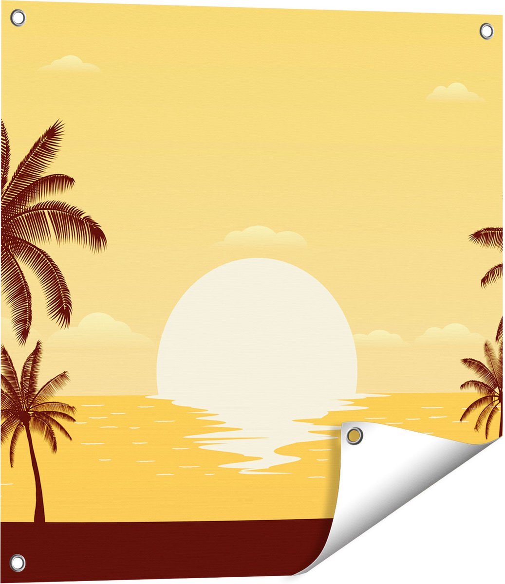Gards Tuinposter Zonsondergang met Palmbomen - Abstract - 60x60 cm - Tuindoek - Tuindecoratie - Wanddecoratie buiten - Tuinschilderij Multikleur