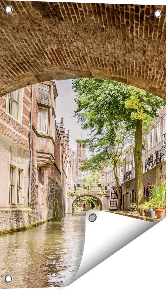 Gards Tuinposter Gracht in Utrecht onder de Brug - 40x60 cm - Tuindoek - Tuindecoratie - Wanddecoratie buiten - Tuinschilderij Multikleur