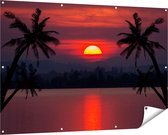 Gards Tuinposter Zonsondergang op het Strand met Palmbomen - 150x100 cm - Tuindoek - Tuindecoratie - Wanddecoratie buiten - Tuinschilderij