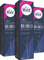 Veet Expert Ontharingscreme met sheaboter - Lichaam & benen - Alle huidtypes - 200ml - 3 stuks - Voordeelverpakking