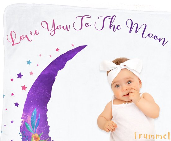 Frummel Mijlpaaldeken ‘Roze Maan’ - Milestone deken - Mijlpaal baby - Kraamcadeau Jongen - Kraamcadeau Meisje - Baby Shower Cadeau - Baby Cadeau - Mijlpaaldeken in het Nederlands - Moederdag cadeau - 100 x 150 cm van Frummel — afbeelding 4