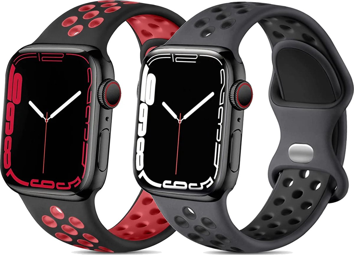 2 Stuks - Vervangende Siliconen Sportband - Geschikt Voor Apple Watch - 38mm, 40mm, 41mm - Siliconen Fitness Bandje - Ademend - Comfortabel - Waterdicht - Geschikt voor Apple Watch Series 8, 7, 6, 5, 4, 3, 2, 1, SE