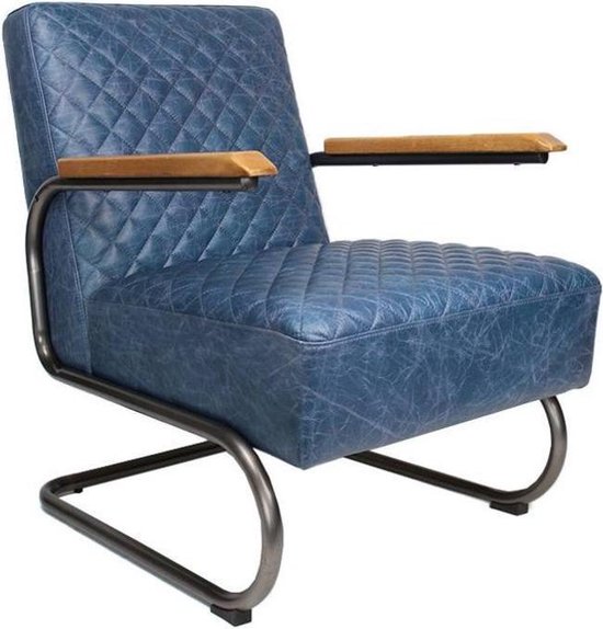 mild Isoleren Startpunt Industriële fauteuil Miley blauw leder | bol.com