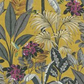 PAPIER PEINT FEUILLES ET FLEURS OISEAUX | Tropical - jaune gris vert rose - AS Création PintWalls II