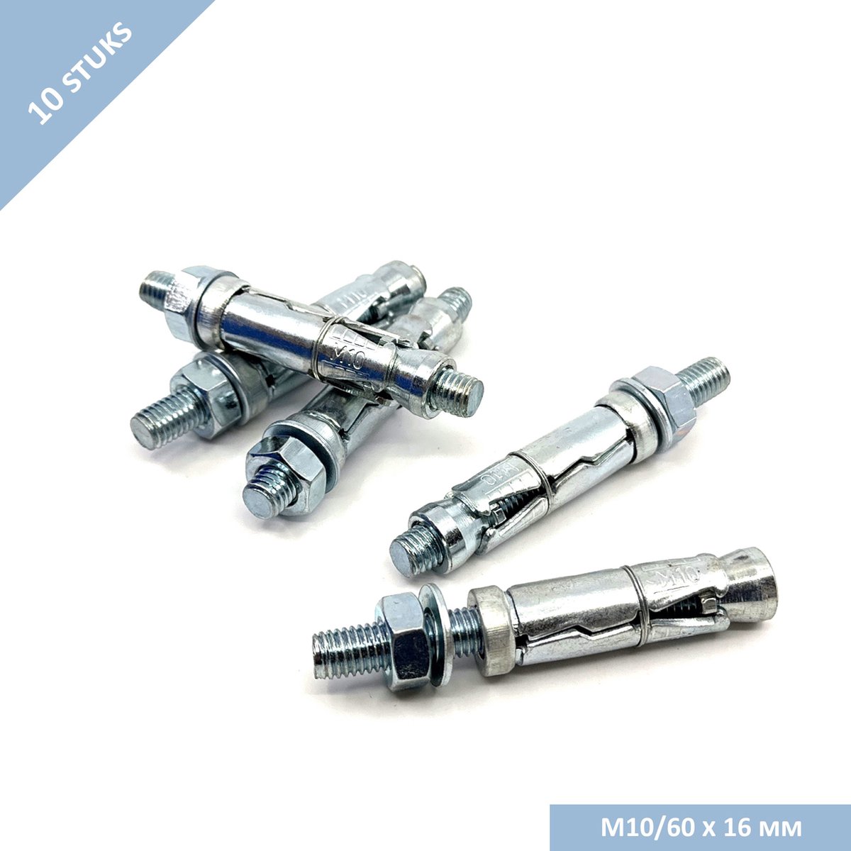 UFAST keilbout - M10/60 x 16mm - Sluitring + moer - Verzinkt - 10 stuks