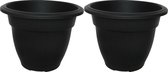 Whitefurze Buiten plantenpot/bloempot/planter - 2x - zwart - kunststof - D38 x H29 cm