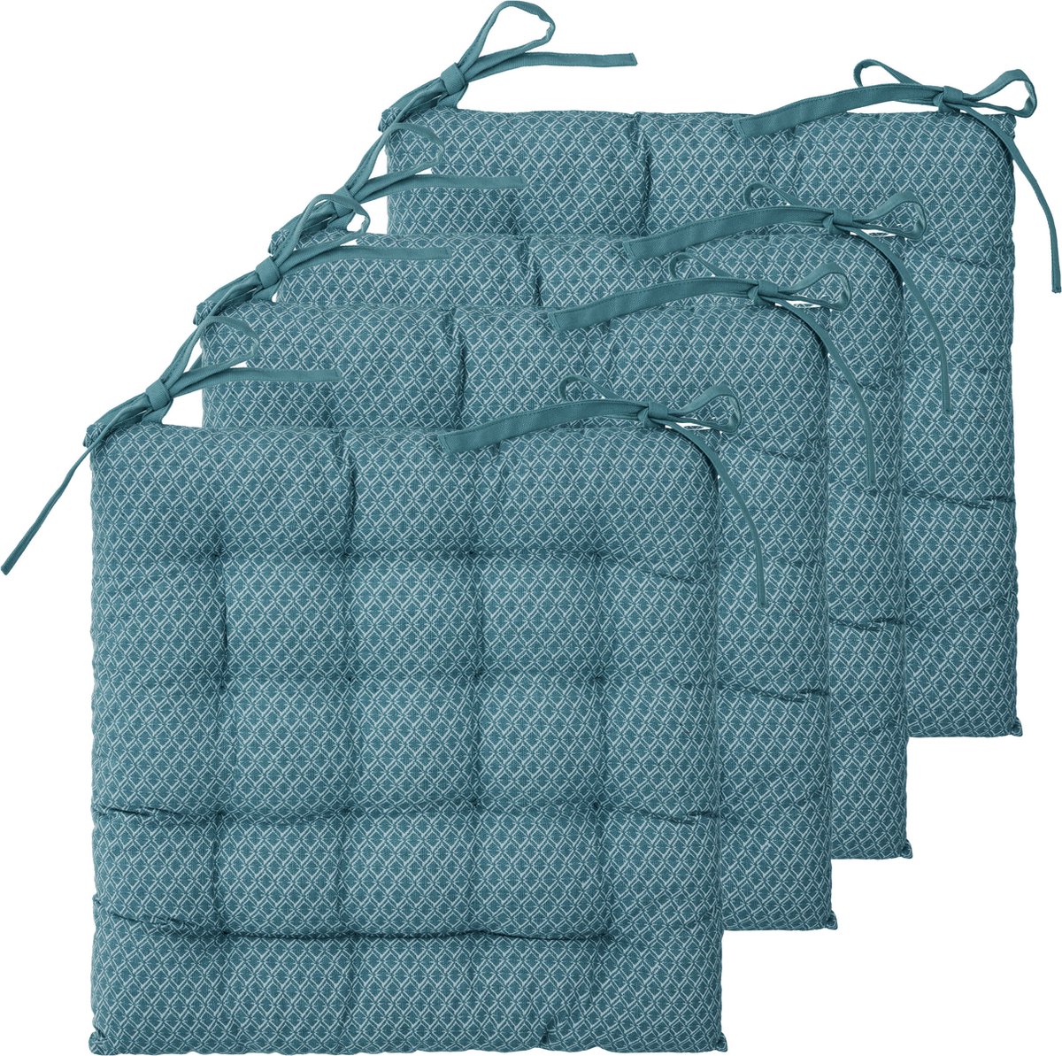 Atmosphera Tuinstoelkussens - 4x - blauw - katoen - 38 x 38 x 7 cm - wicker zitkussen