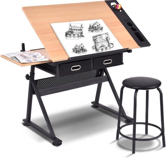 In hoogte verstelbare tekentafel Kantelbare tafelblad tekentafel, met 2 In hoogte verstelbare tekentafel Kantelbare tafelblad tekentafel, met 2