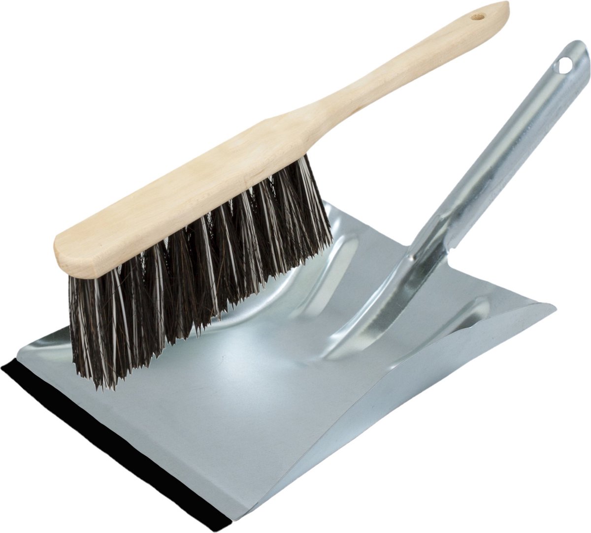 Goedkoopste Stoffer en blik van verzinkt metaal/hout inclusief lip voor binnen - Arenga stoffers