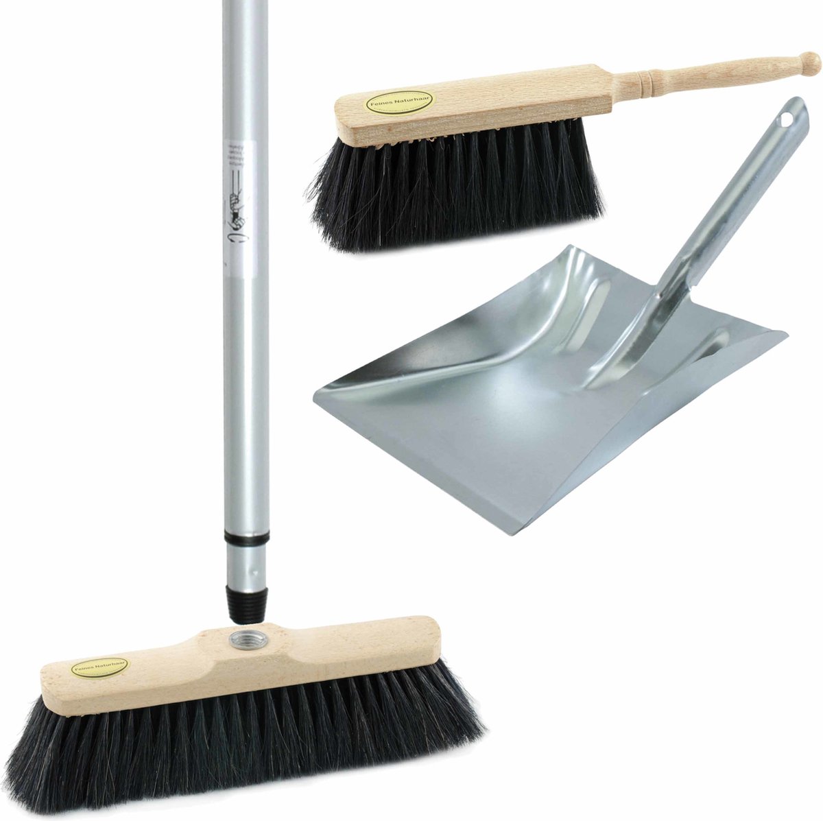 Goedkoopste Bezemset bruin/zilver van verzinkt metaal inclusief telescoopsteel 200 cm voor binnen - Bijpassende stoffer en blik/bezem set