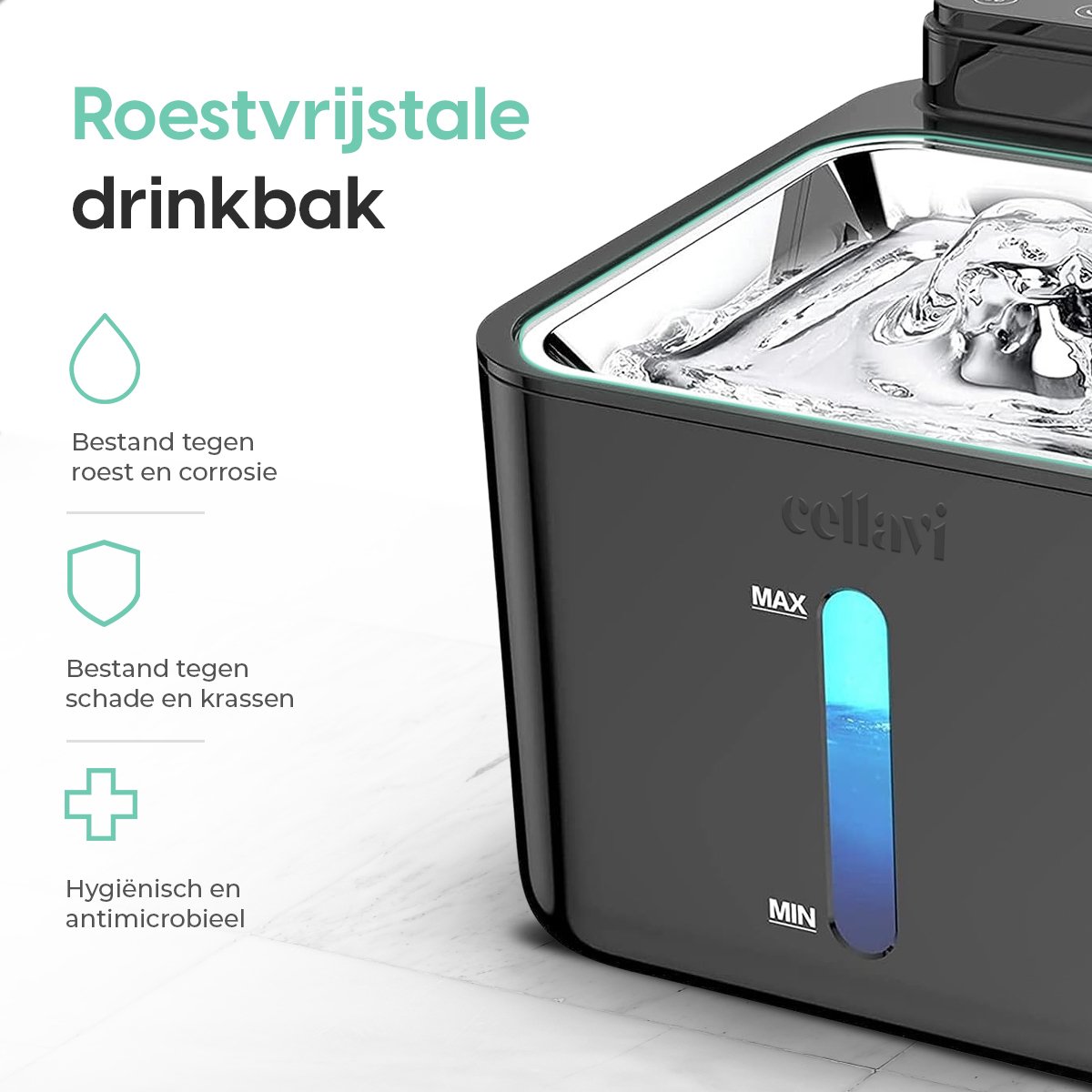 Cellavi S2A-X - Draadloze RVS Drinkfontein Kat met Sensor - Waterfontein Kat en Hond met 3 Standen - Kattenfontein 3.2L - Fluisterstil thumbnail 6