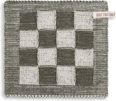 Knit Factory Gebreide Pannenlap Block - Pannenlappen gemaakt van 50% katoen & 50% acryl - Blokken motief - Traditionele look - 1 stuk - Ecru/Khaki - Donkergroen - 23x23 cm