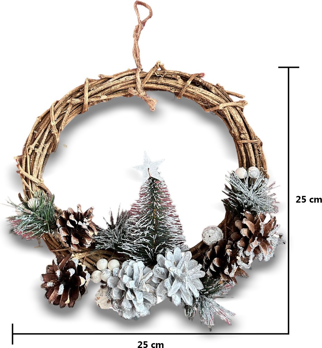 Meisterhome® Handgemaakte kerstkrans deurkrans adventskrans adventskransen decoratieve krans hangende deurversiering muurversiering - voor buiten & binnen - Ø25 cm – foto 6