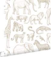ESTAhome behangpapier jungle dieren wit en beige - 139690 - 0.53 x 10.05 m