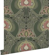 ESTAhome papier peint fleurs vintage de style art nouveau vert foncé - 139571 - 0,53 x 10,05 m