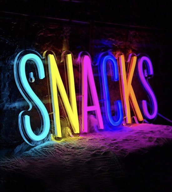 Neon verlichting snacks - Snack - Letters - Neon wandlamp - Professionele verlichting - Neon ligt - Sfeerverlichting - Neonlicht - Neon lamp - Neonverlichting - Neon verlichting - Tafellampen - Verlichting - Kindertafellampen - Kinderlamp