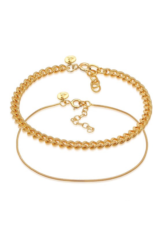 Elli PREMIUM Dames Armband Dames Curb Chain Link Ketting Set Basic Minimal Elegant in 925 Sterling Zilver