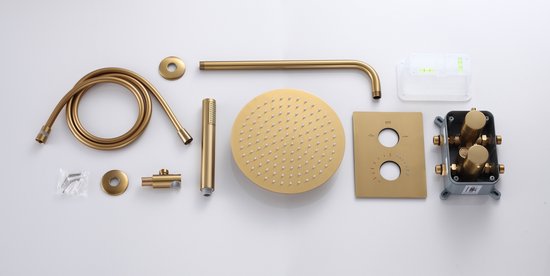 Ensemble de douche à effet pluie WEBO Atlanta - Encastrable - Or Mat Goud - Ensemble de douche - 25cm - Douche à effet pluie - Ensemble de douche complet - Douchette à main