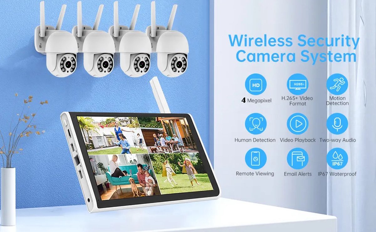 ZEXI Beveiligingscamera met scherm - Wifi camera set - 4 Dome IP