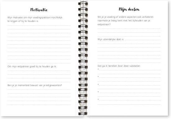 Eetdagboek met secties 'Motivatie' en 'Mijn doelen'.